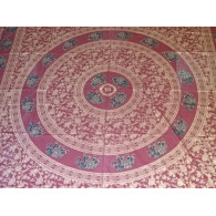 Cotton wall hanging or bedspread color burgundy with golden elephants