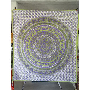 Tenture coton mosaïque éléphant violet et vert