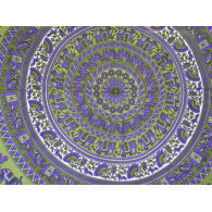 Tenture coton mosaïque éléphant violet et vert