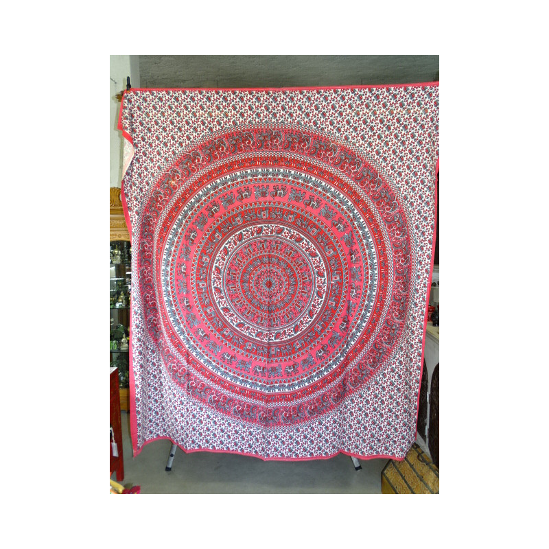 Tenture coton mosaïque éléphant rouge
