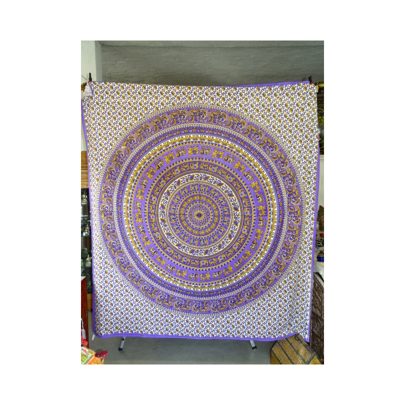 Tenture coton mosaïque éléphant violet et orange