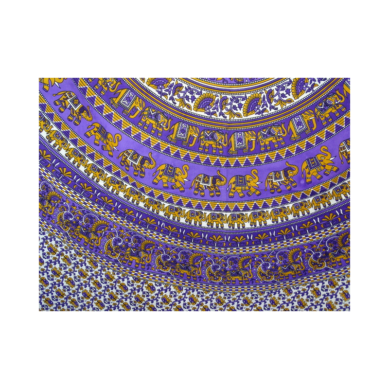 Tenture coton mosaïque éléphant violet et orange