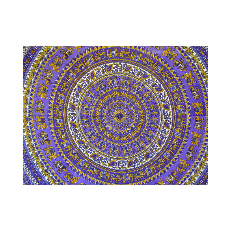 Tenture coton mosaïque éléphant violet et orange
