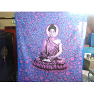 tenture BUDDHA bleu bulles violettes