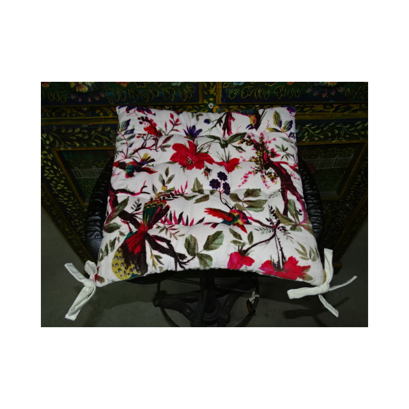 Galette de chaise velours 38x38 cm avec oiseaux...