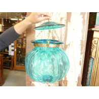 Lampe indienne KHARBUJA en verre souflé turquoise 22x22 cm