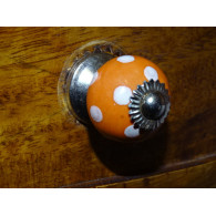 Mini boutons orange pois blanc/argent