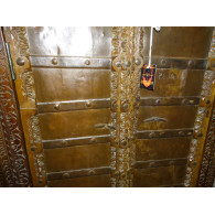 Petite portes ancienne de placard palquée avec du metal - 3