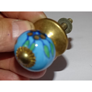 Furniture handle Turquoise and brown flowers 2