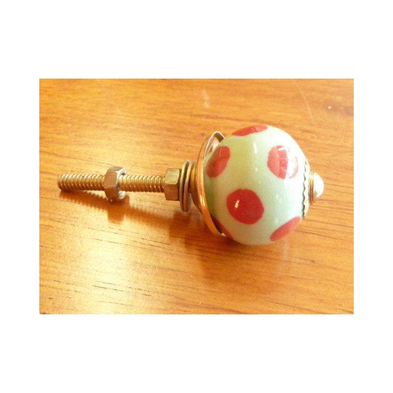 Mini boutons Vert printemps pois rouge