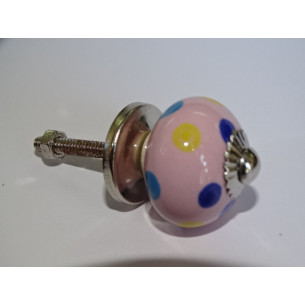 mini bottoni in ceramica rosa con pois multicolori - argento
