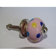 mini botones de cerámica rosa con lunares multicolores - plateado