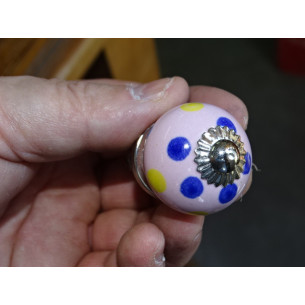 mini bottoni in ceramica rosa con pois multicolori - argento 2