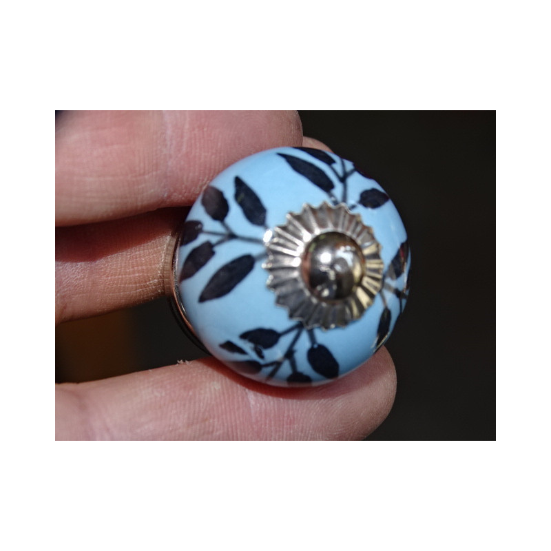 Mini himmelblaue Farn Keramikknöpfe - silber