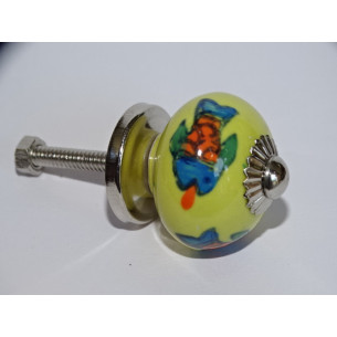 Mini gelbe Keramikknöpfe und 3 Fische - silber