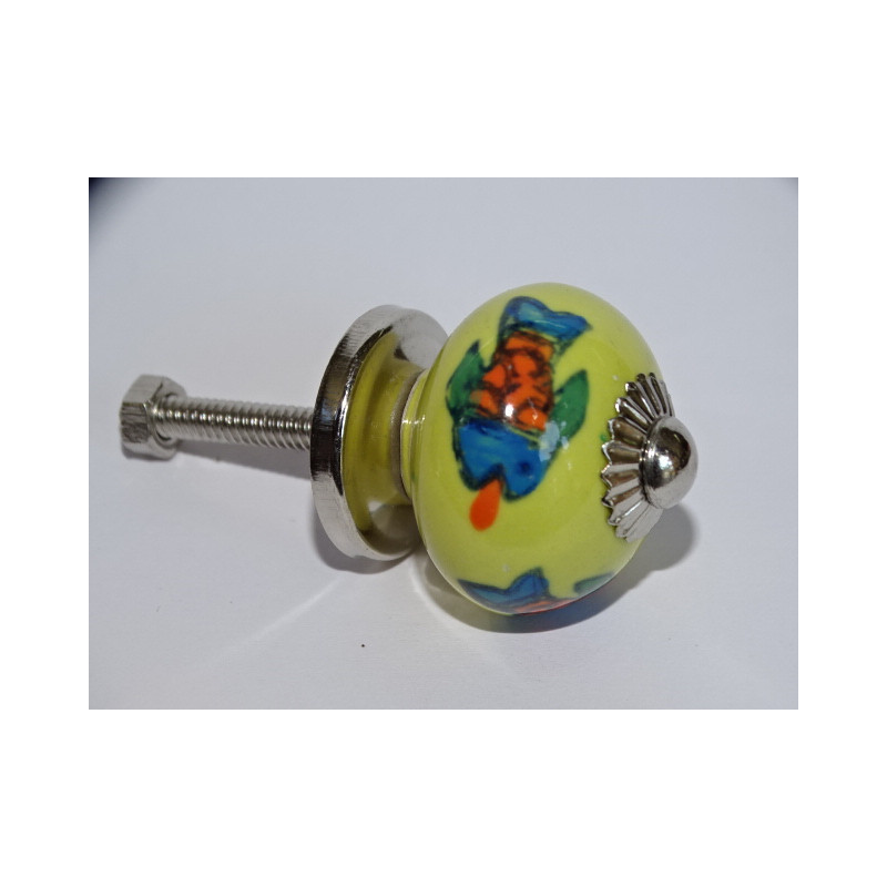mini boutons en céramique jaune et 3 poissons -...