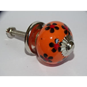 mini botones de cerámica naranja y flor negra - plata