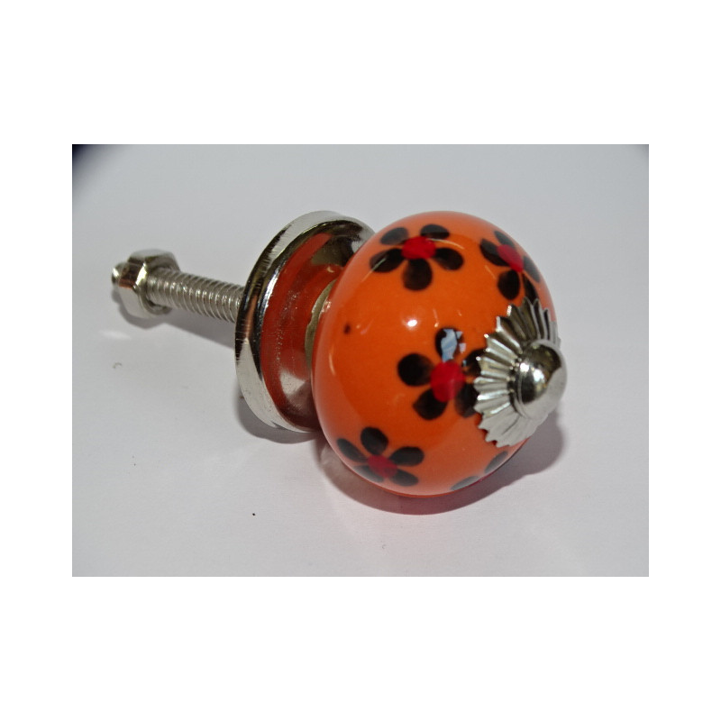 mini botones de cerámica naranja y flor negra -...