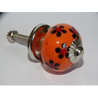 Mini orange Keramikknöpfe und schwarze Blume - silber