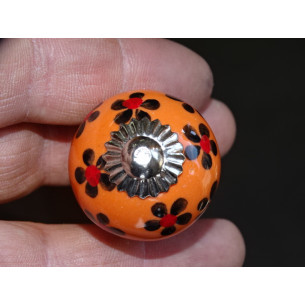 mini orange ceramic buttons and black flower - silver 2