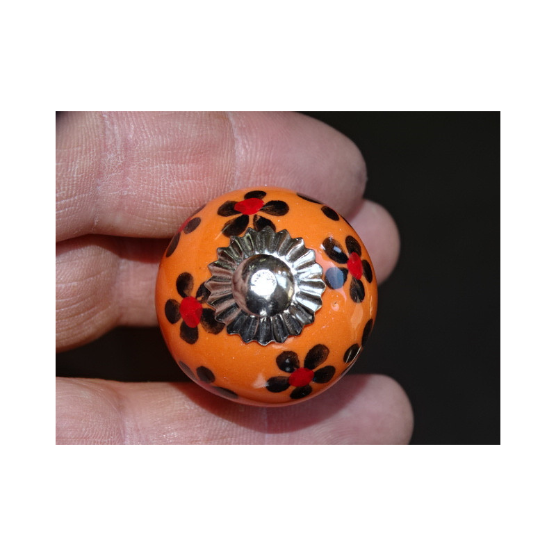 Mini orange Keramikknöpfe und schwarze Blume -...