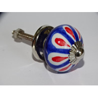 mini ultramarine ceramic buttons and red petal - silver