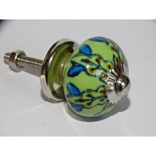 mini buttons in green ceramic and turquoise flower - silver