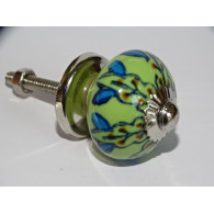 mini buttons in green ceramic and turquoise flower - silver