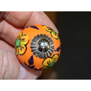 mini orange ceramic buttons and 3 orange flowers - silver 2