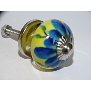 mini boutons en céramique jaune et fleur turquoise - argenté