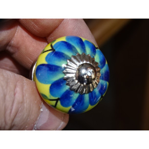 mini botones en cerámica amarilla y flor turquesa - plata 2