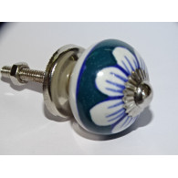 mini boutons en céramique emeraude et fleur blanche - argenté
