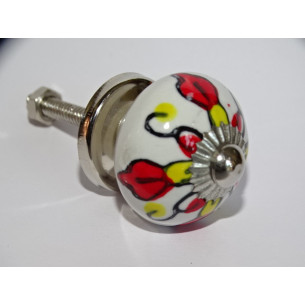 mini ceramic buttons red and yellow flower - silver