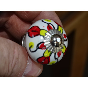 Mini-Keramikknöpfe rote und gelbe Blume - silber 2