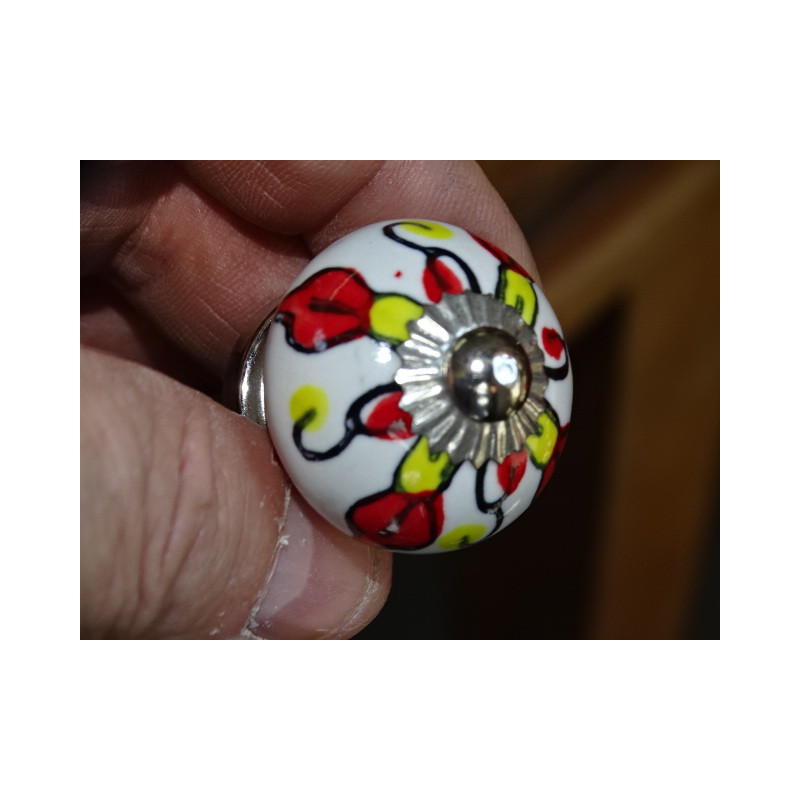 Mini-Keramikknöpfe rote und gelbe Blume - silber