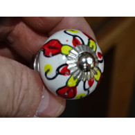 mini ceramic buttons red and yellow flower - silver