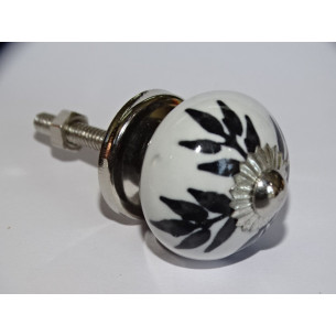 mini ceramic buttons black ferns - silver