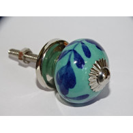 mini buttons in green ceramic and ultramarine foliage - silver
