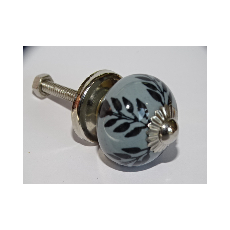 mini buttons in gray ceramic and black fern -...