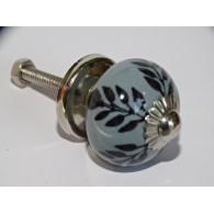 mini botones en cerámica gris y helecho negro - plata