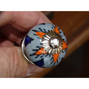 Mini graue Keramikknöpfe und oranger Stern - silber 2