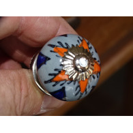 Mini graue Keramikknöpfe und oranger Stern - silber