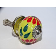 mini yellow ceramic buttons and 2 red flowers - silver