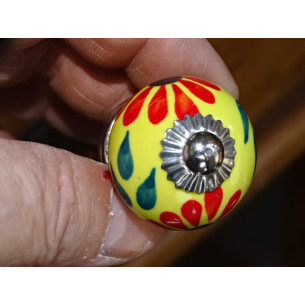 mini boutons en céramique jaune et 2 fleurs rouges - argenté 2