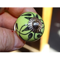 mini buttons in light green ceramic and black foliage - silver