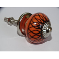 mini buttons in orange ceramic and black spiral - silver