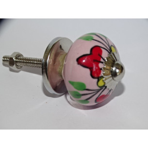 mini bottoni in ceramica rosa e 3 fiori rossi - argento