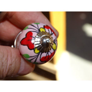 mini botones de cerámica rosa y 3 flores rojas - plata 2