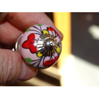 Mini rosa Keramikknöpfe und 3 rote Blumen - silber