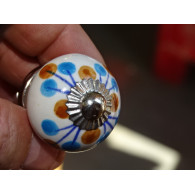 mini bottoni in ceramica con pistilli marroni e turchesi - argento